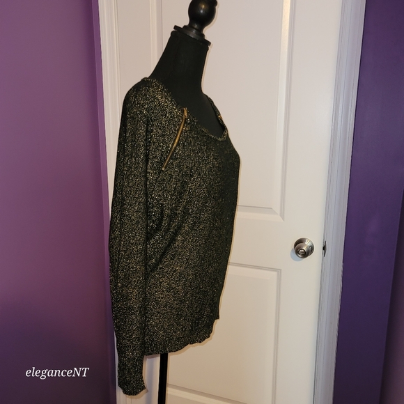 Bisou Bisou Gold / Black Sparkle L/S sweater Sz: L NWT - Picture 3 of 6